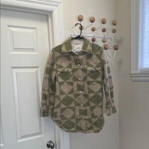 Aritzia Wilfred Free - Wool Blend Button Down Modern Shirt Jacket Cream Green XS